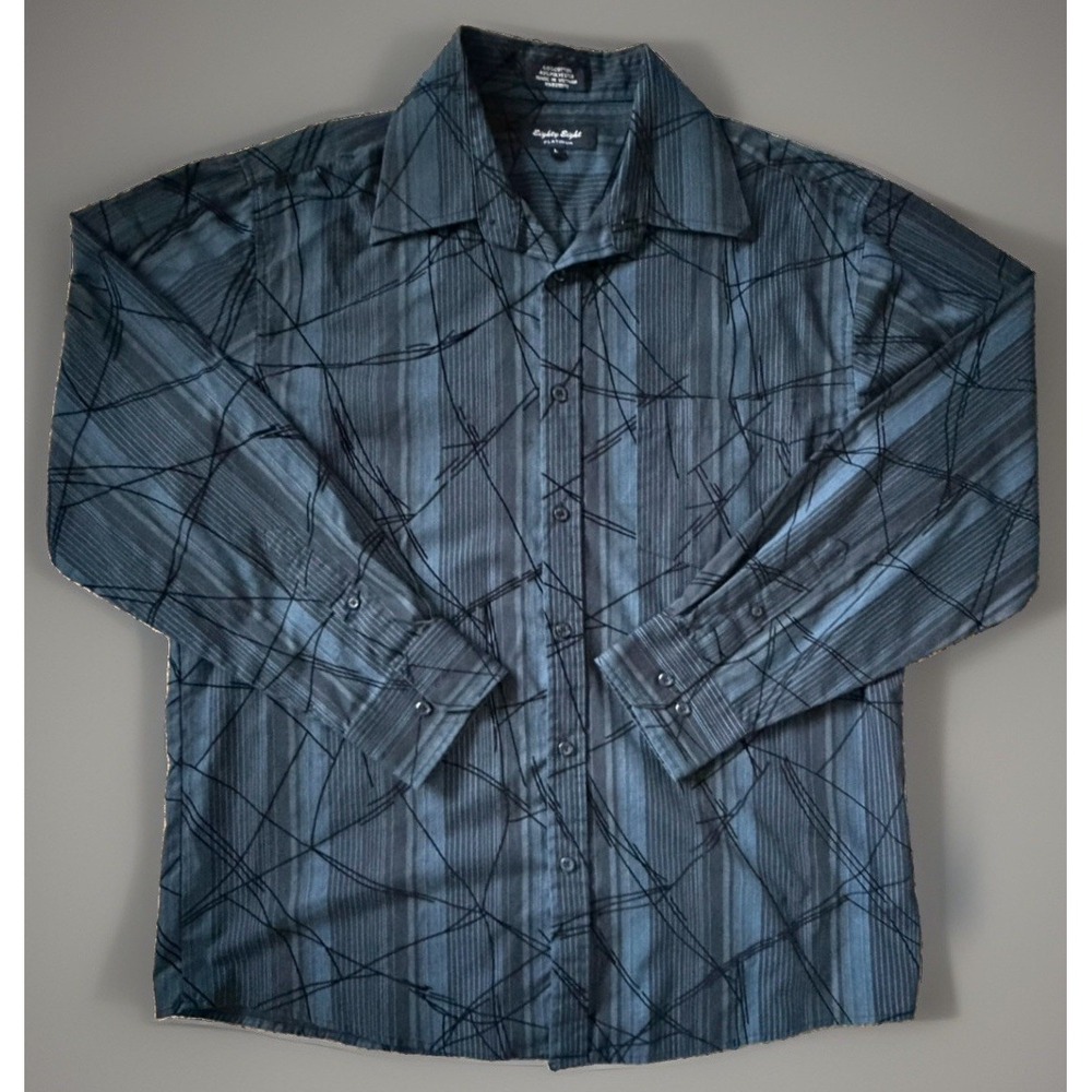 Eighty Eight Platinum Long Sleeve Button Up Shirt Black Geometric Large JBHS